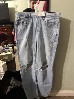 American Eagle Low-Rise Strigid Ex-Boyfriend Distressed Light Wash Jeans